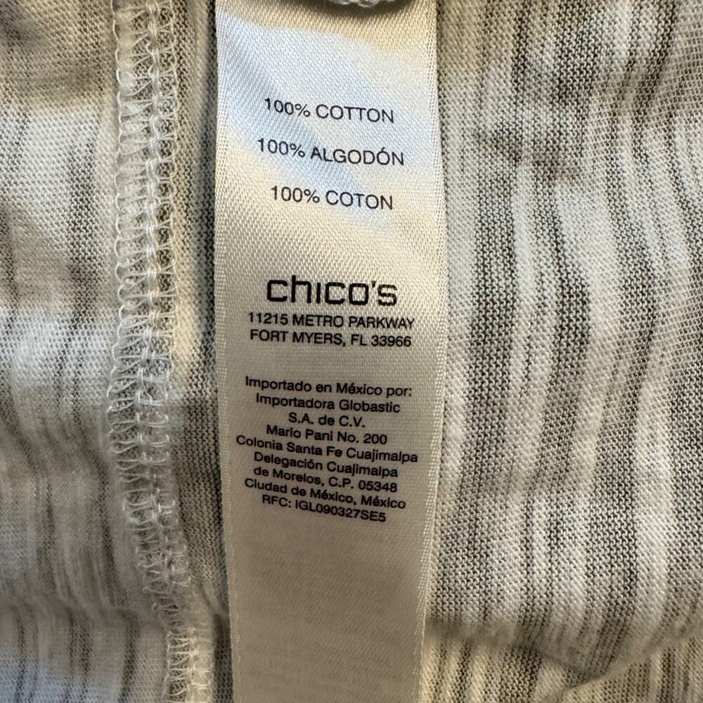 Chico's cardigan green & white striped lightweight cotton open front  Sz 2 US L - Picture 7 of 8